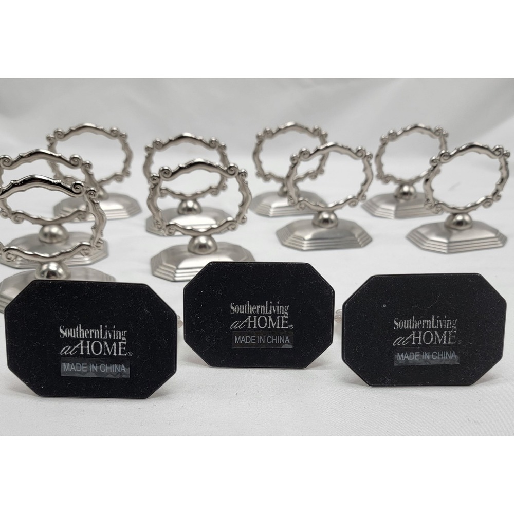 Southern Living At Home Redmont Silver Set 12 Napkin Rings Slot for Name Card - Picture 5 of 6